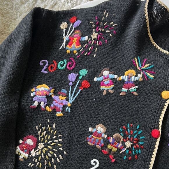 Heirloom Collectables Vintage World Party 2000 embroidered sweater cardigan XL - Picture 2 of 11